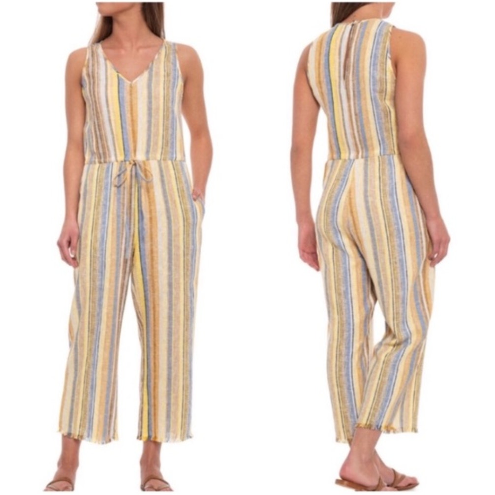 $266 Anthropologie Drew Linen Jumpsuit Striped Sleeveless Women's Size S